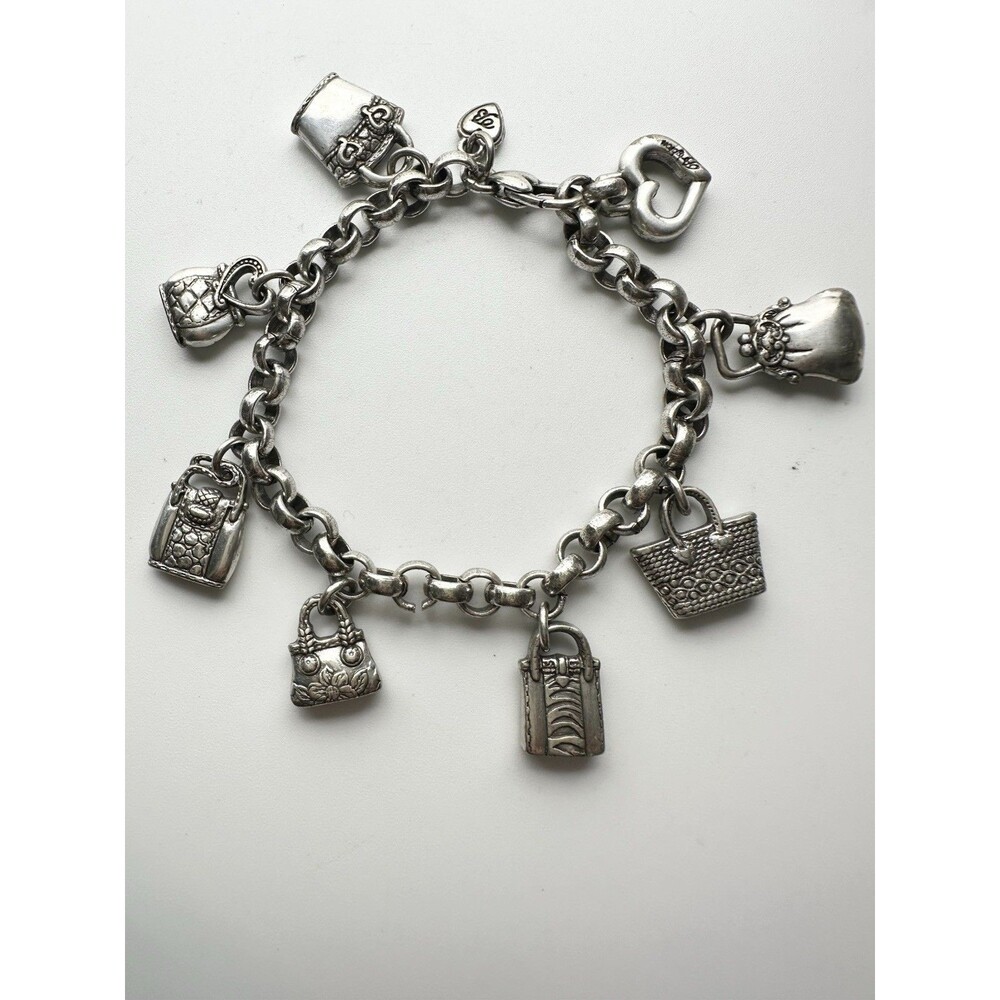 Brighton Handbag Purse Dangle Charm Bracelet Silver Tone 8”